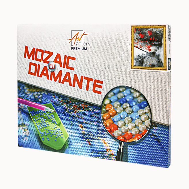 Mozaic cu diamante 30x40 cm. Flori pe zid gri