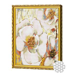 Алмазная мозаика 40x50 см. Белые цветы с золотом