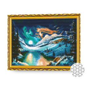 Mozaic cu diamante 40x50 cm. Aurora boreală în munți