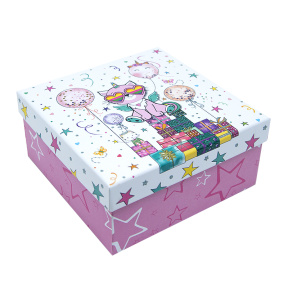 Коробка подарочная, котик с подарками 18x18x8,5