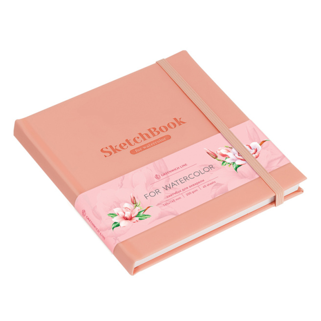 Sketchbook pentru acuarelă 40 foi, 145*145 Greenwich Line, coral, piele artificială, cu elastic, 200 g/m2