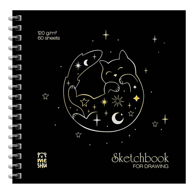 Sketchbook 60 foi "Black Cat", cu spirală, soft-touch, offset, 120g/m2