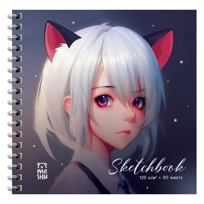 Sketchbook 60 foi, 150*150 MESHU "Neko", cu spirală, soft-touch, 120 g/m2
