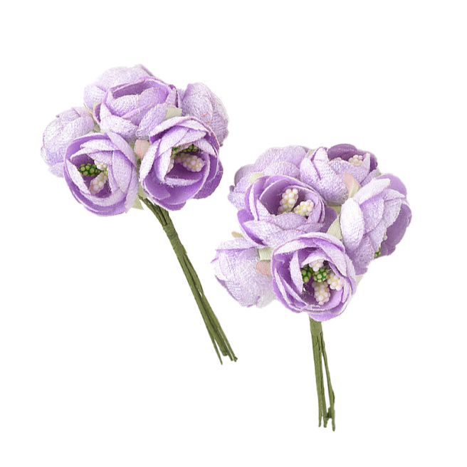 Decor pentru creativitate, buchet de 6 flori, 2.5 cm, mov