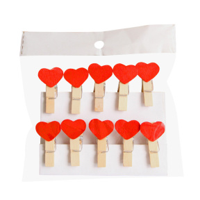Set cleștișoare decorative, Inimioare, 10 buc., roșu