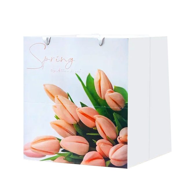Пакет подарочный Maxi 28x28cm Розовые тюльпаны