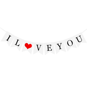 Banner I LOVE YOU, text+1 inimioare, alb