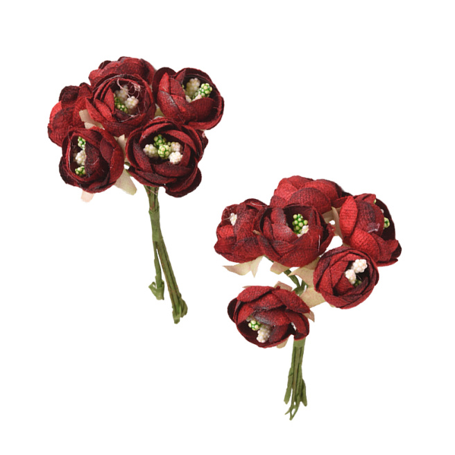 Decor pentru creativitate, buchet de 6 flori, 2.5 cm, roșu închis