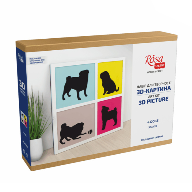 Set, pictură 3D, "4 Căței", placă, grund, 3 straturi