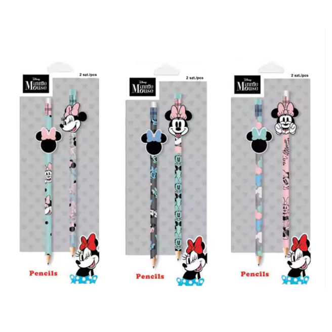 Creion Minnie Mouse HB, cu radieră, în blister (2 buc.)