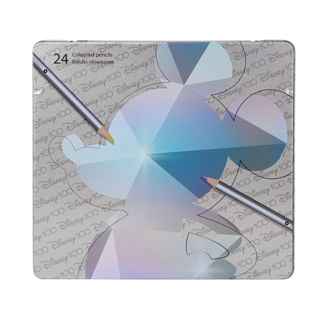 Set creioane colorate Disney 100, în cutie metalică, 24 cul.