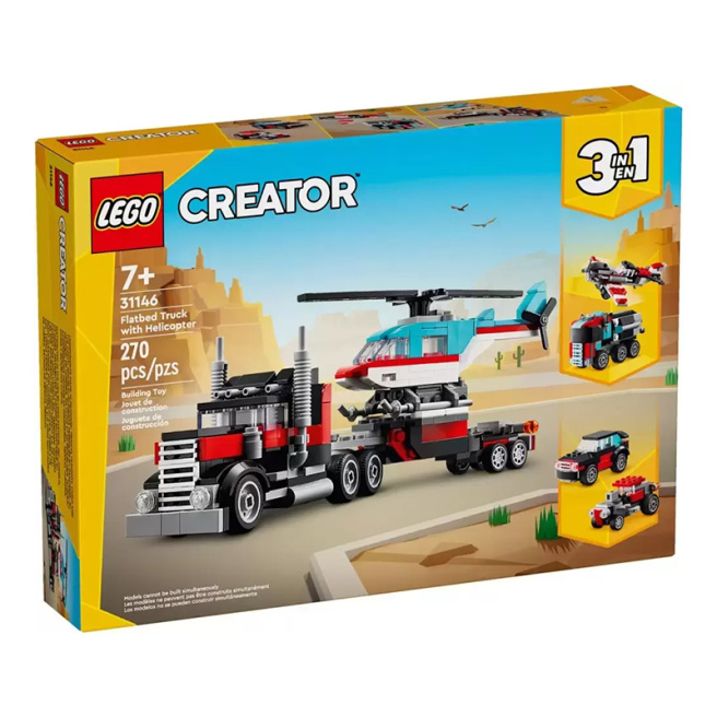 Constructor LEGO Creator Camion plat cu elicopter