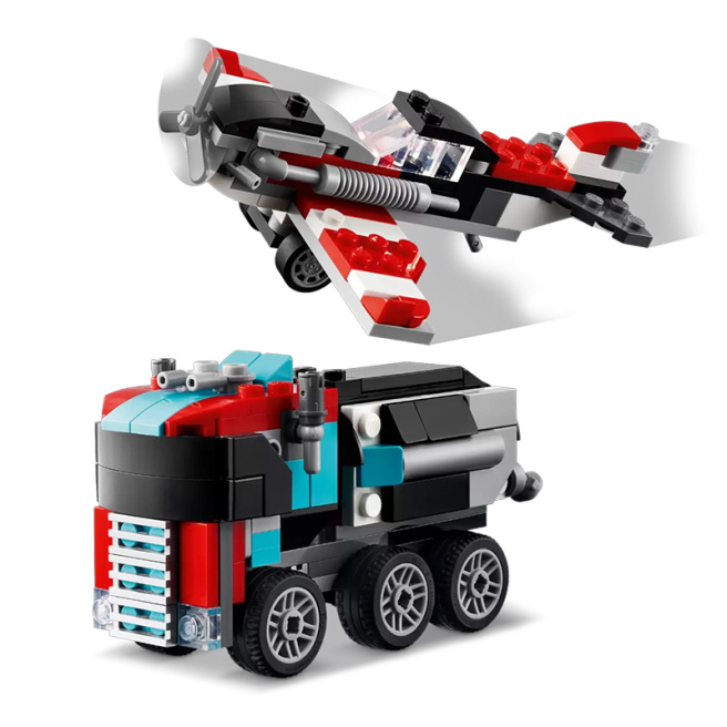 Constructor LEGO Creator Camion plat cu elicopter