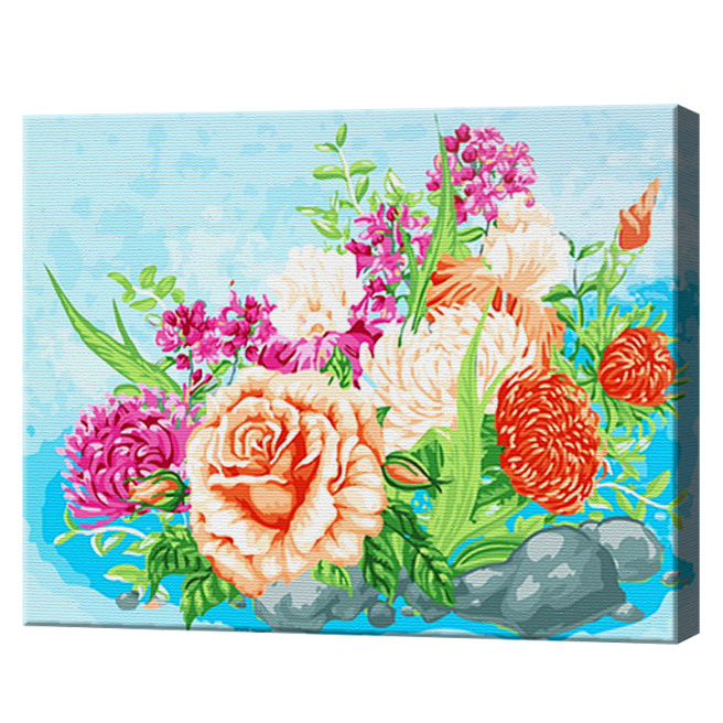 Flori multicolore, 30x40cm, pictură pe numere