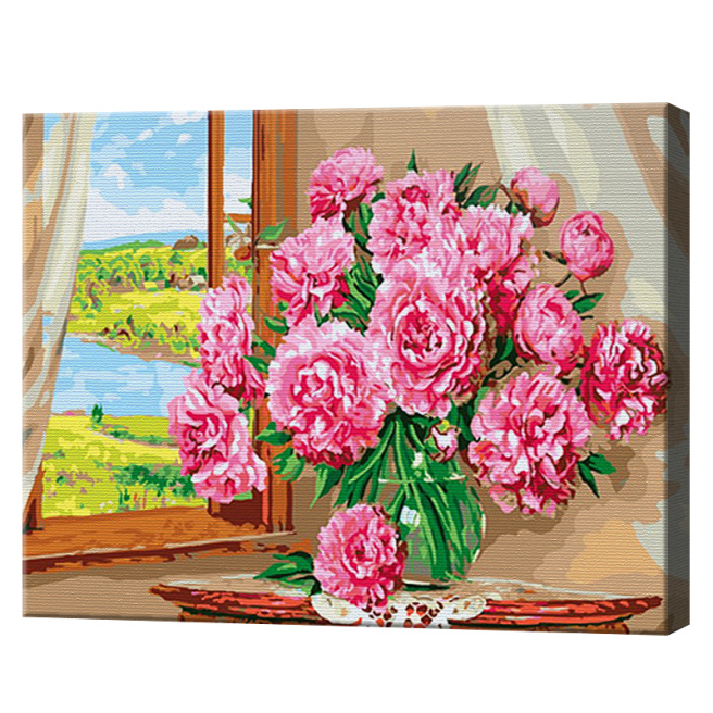 Роскошные пионы у окна, 40x50 см, картина по номерам