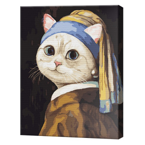 Pisică cu cercel de perlă, 40x50cm, pictură pe numere