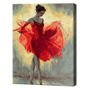 Balerină în rochie roșie, 40x50cm, pictură pe numere