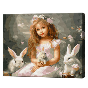 Девочка с кроликами, 40x50 см, картина по номерам