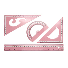 Set pentru desen liniar Adeer (triunghi 18cm, riglă 30cm, raportor), în asortiment