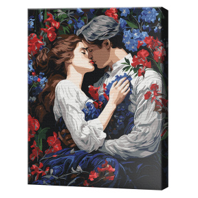 Sărutul în grădina înflorită, 40x50cm, pictură pe numere