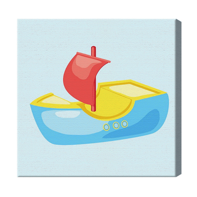Barcă cu pânză roșie 20x20 cm, pictură pe numere