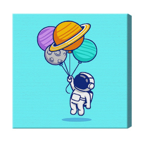 Cosmonaut pe baloane 20x20 cm, pictură pe numere