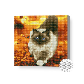 Pisica în pădure de toamnă 20x20 cm, mozaic cu diamante