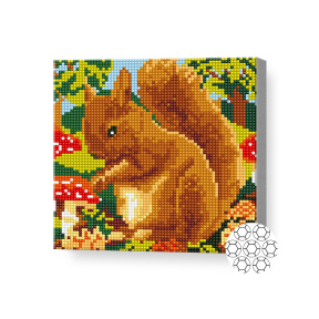 Белочка и грибы 20x20 см, алмазная мозаика