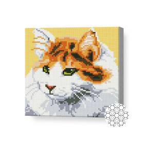 Pisicuță albă 20x20 cm, mozaic cu diamante