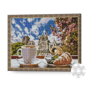 Cafea lângă catedrala gotică 40x50 cm, mozaic cu diamante pătrate