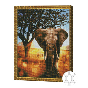 Elefant în savană 40x50 cm, mozaic cu diamante pătrate