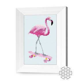 Flamingo pe skateboard 20x30 cm, mozaic cu diamante