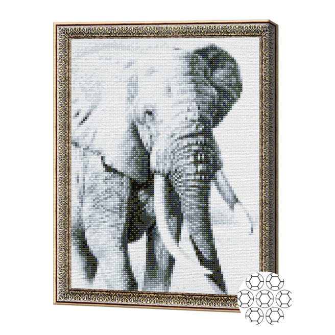 Черно-белый слон 30x40 см, алмазная мозаика