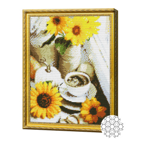 Floarea soarelui și cafea 30x40 cm, mozaic cu diamante