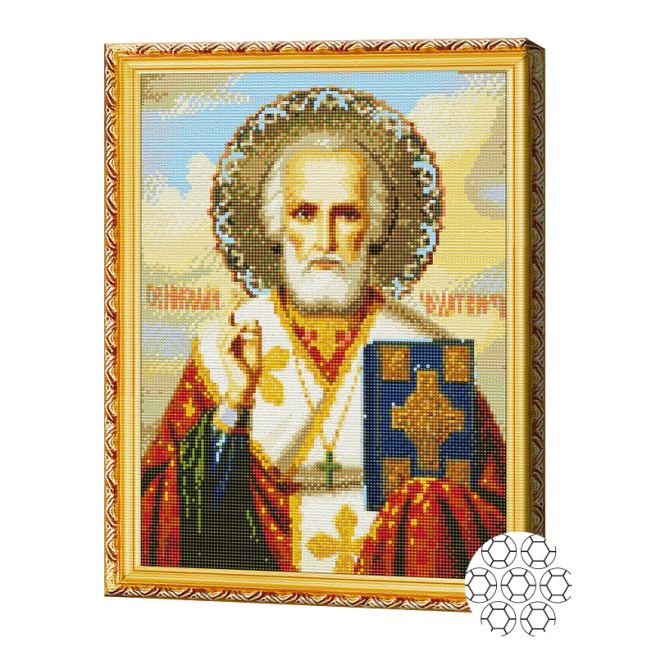 Sf. Nicolae Făcător de minuni 40x50 cm, mozaic cu diamante - crafti.md