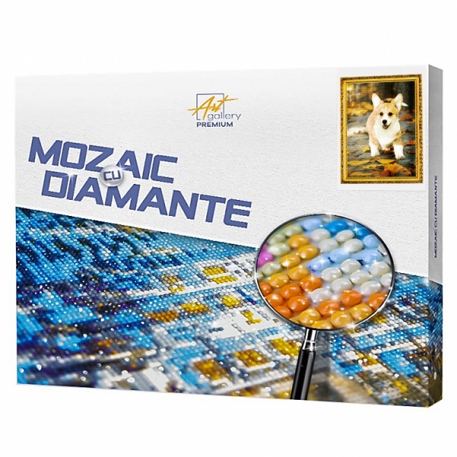 Corghi drăguț 40x50 cm, mozaic cu diamante