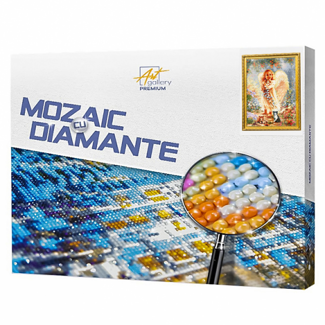 Înger cu motănași 40x50 cm, mozaic cu diamant
