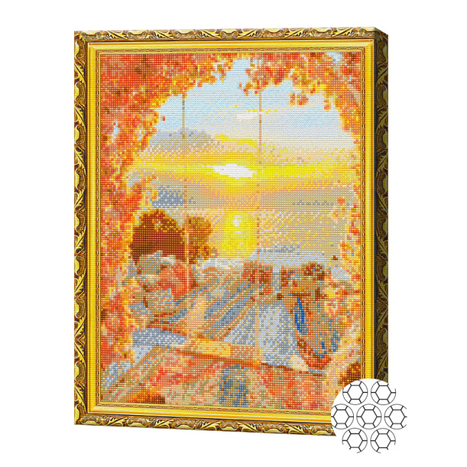 Răsărit la lac 40x50 cm, mozaic cu diamante