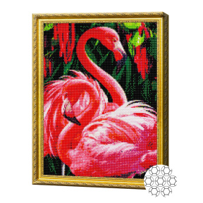 Flamingo aprinși 40x50 cm, mozaic cu diamante