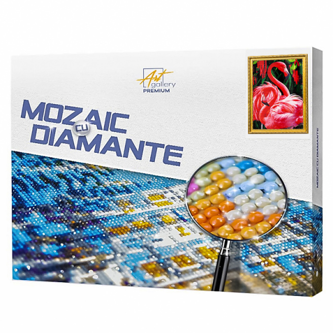 Flamingo aprinși 40x50 cm, mozaic cu diamante