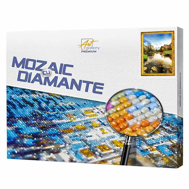 Lacul în munți 40x50 cm, mozaic cu diamante