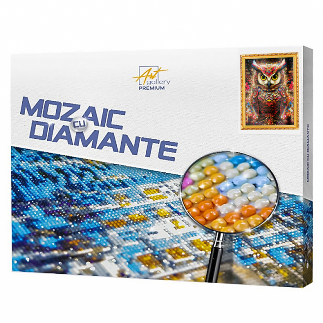 Bufniță multicoloră 40x50 cm, mozaic cu diamante