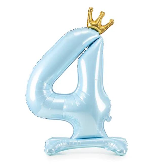 Balon Folie cu Stativ cifra „4”, 84 cm, albastru deschis