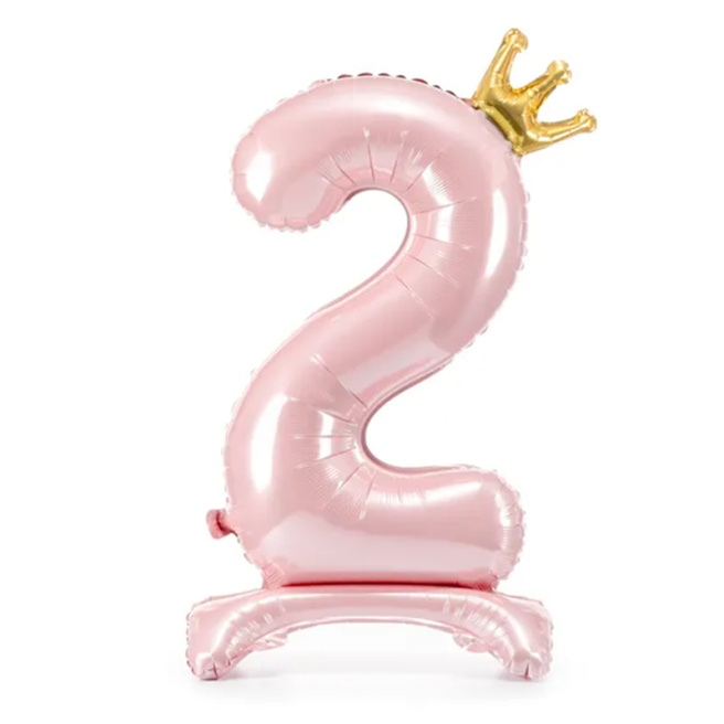 Balon Folie cu Stativ cifra „2”, 84 cm, roz deschis
