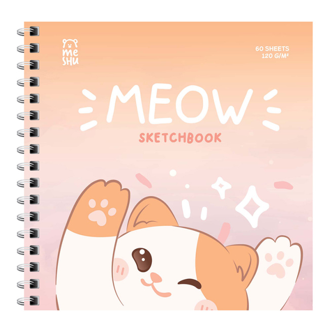 Sketchbook 60 foi, 150x150 mm MESHU "Meow", cu spirală, soft-touch, 120gr/m2