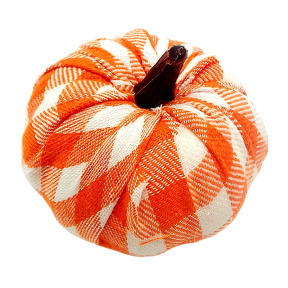 Dovleac decorativ, textil, portocaliu cu alb, 7 cm