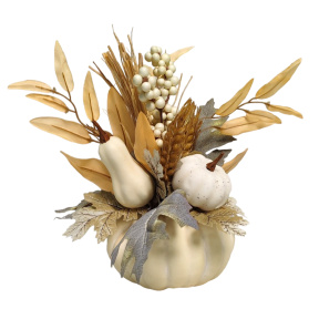 Compoziție decorativă cu dovleci și frunze 28 х 13 cm, culoarea albă