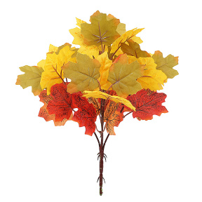 Ramură decorativă cu frunze de arțar, 40 cm, culoare galben-galben-roșu