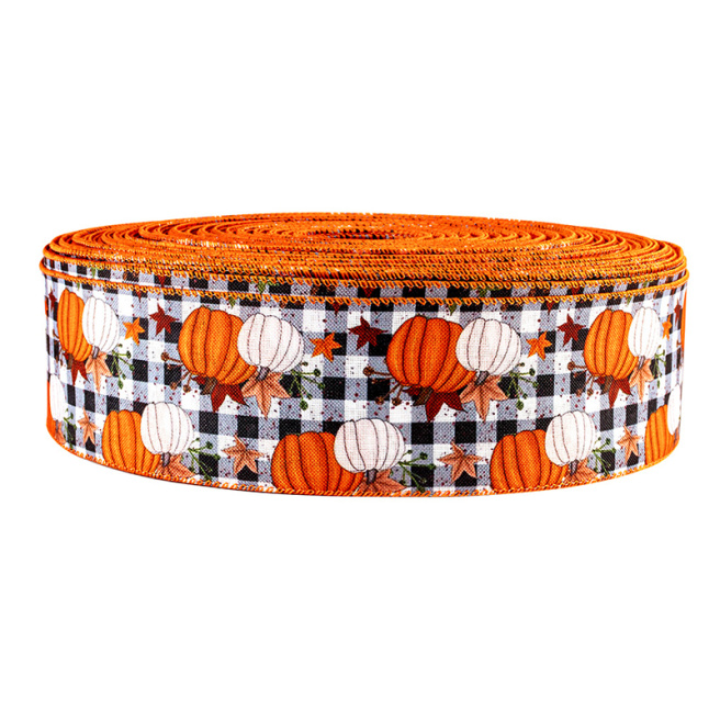Panglică de decor cu carouri, Dovleac, 6.5 cm х 3 m