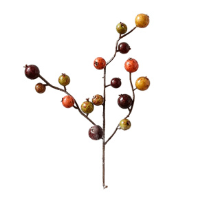 Ramură decorativă cu fructe de pădure, 30 cm, culoarea Oranj-galben